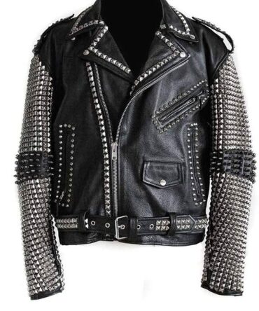 Mens Punk Studded Black Leather Jacket