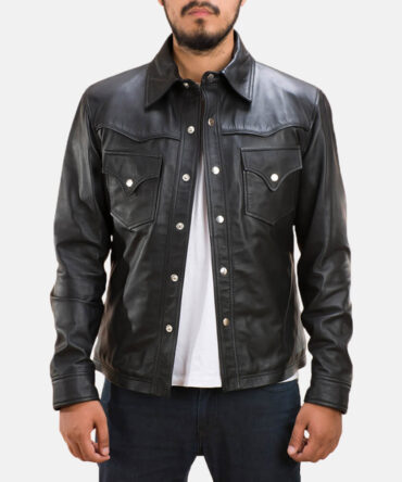 Mens Ranchson Black Leather Shirt