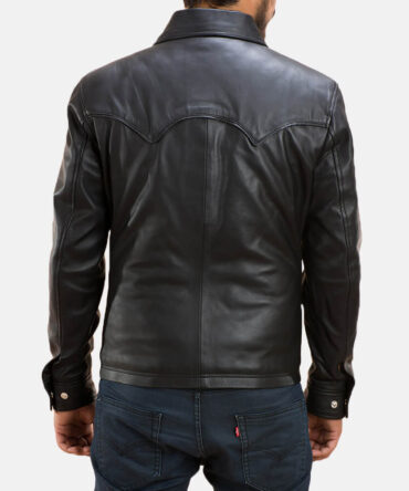 Mens Ranchson Black Leather Shirt