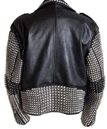 Mens Punk Studded Black Leather Jacket