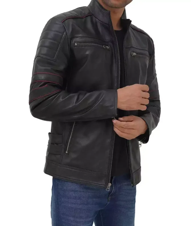 Men's Black Cafe Racer Leather Jacket