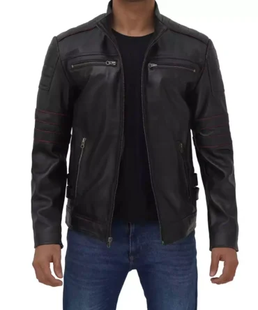 Men's Black Cafe Racer Leather Jacket