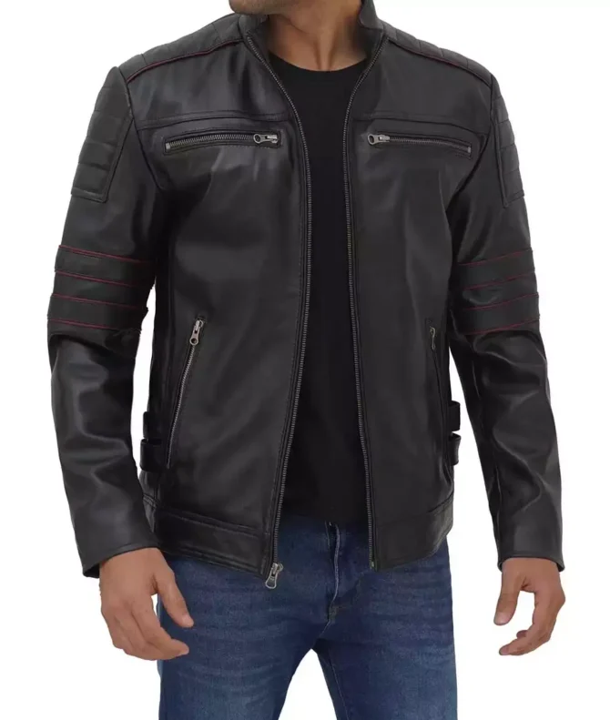 Men's Black Cafe Racer Leather Jacket