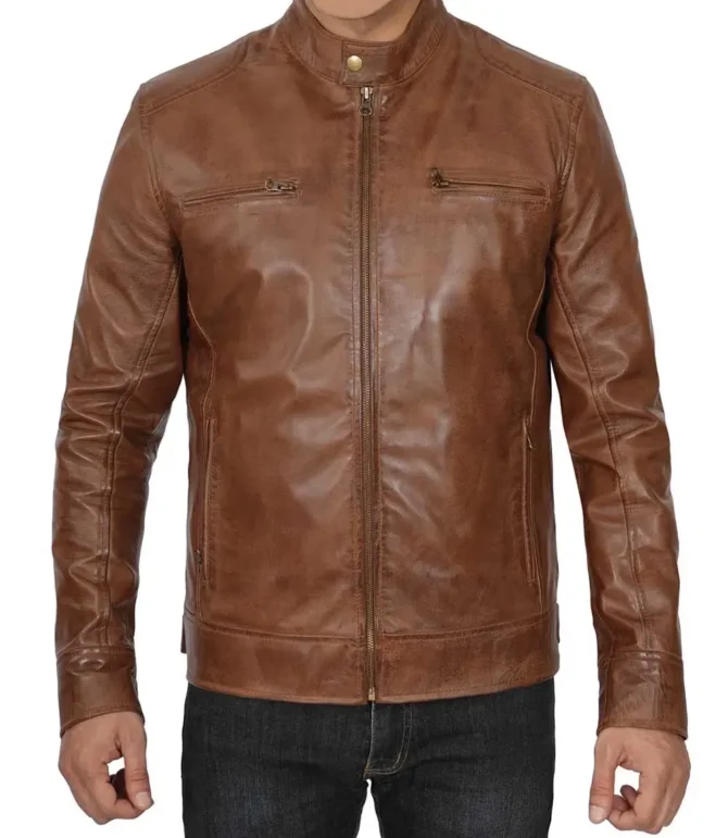 Men's Chocolate Brown Cafe Racer Leather Jacket