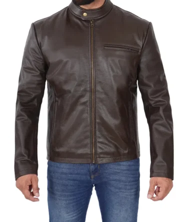 Men's Dark Brown Cafe Racer Leather Jacket