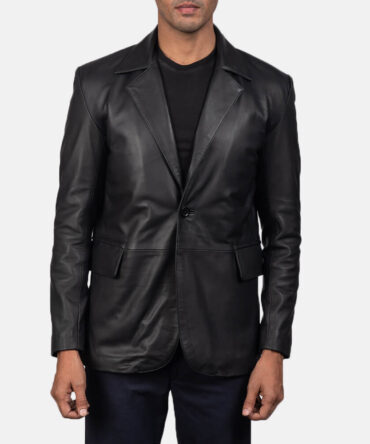 Daron Mens Black Leather Blazer