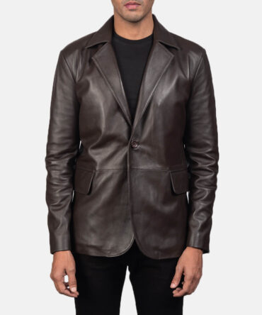 Daron Mens Brown Leather Blazer