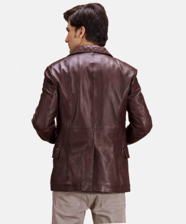 Radaron Quilted Mens Maroon Leather Blazer