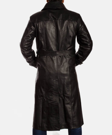 Hooligan Mens Black Leather Trench Coat