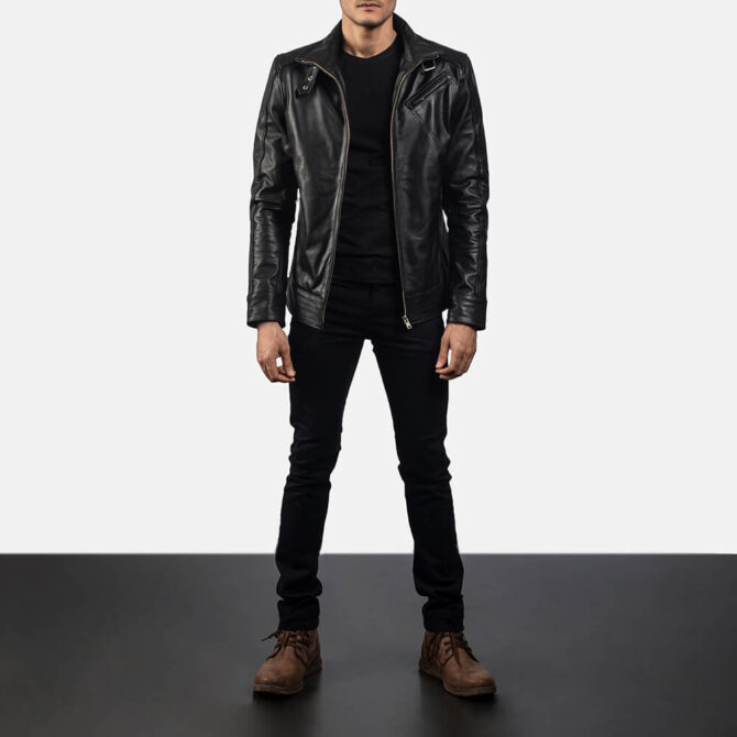 Legacy Black Leather Biker Jacket Mens