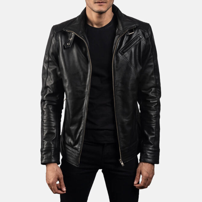 Legacy Black Leather Biker Jacket Mens