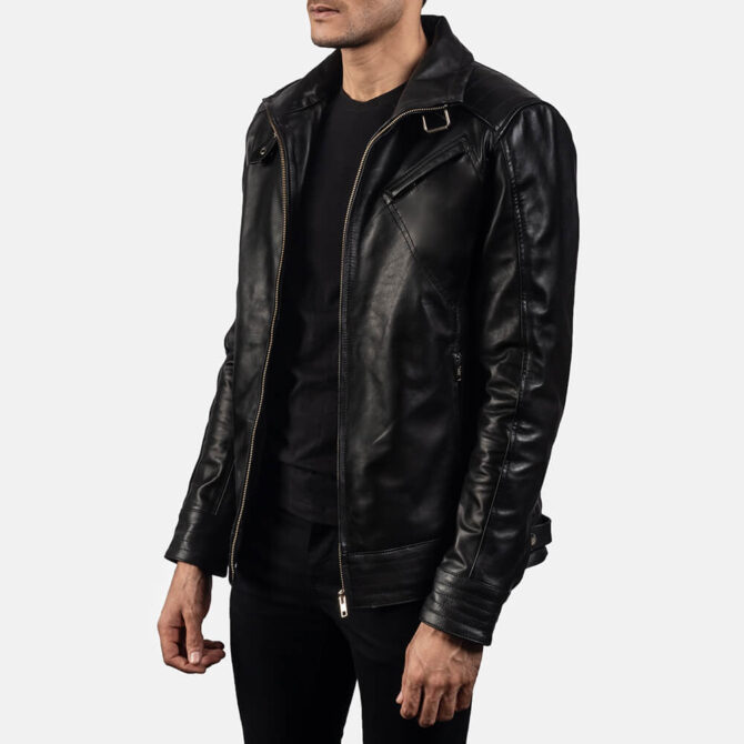 Legacy Black Leather Biker Jacket Mens