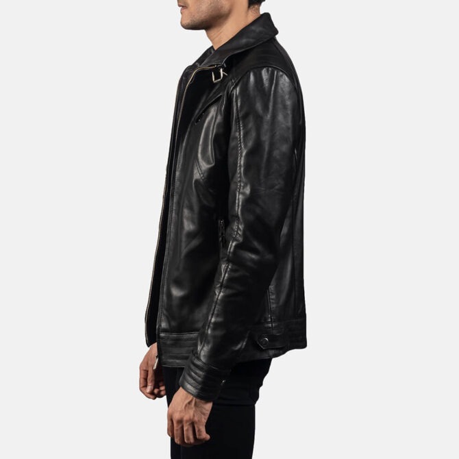 Legacy Black Leather Biker Jacket Mens