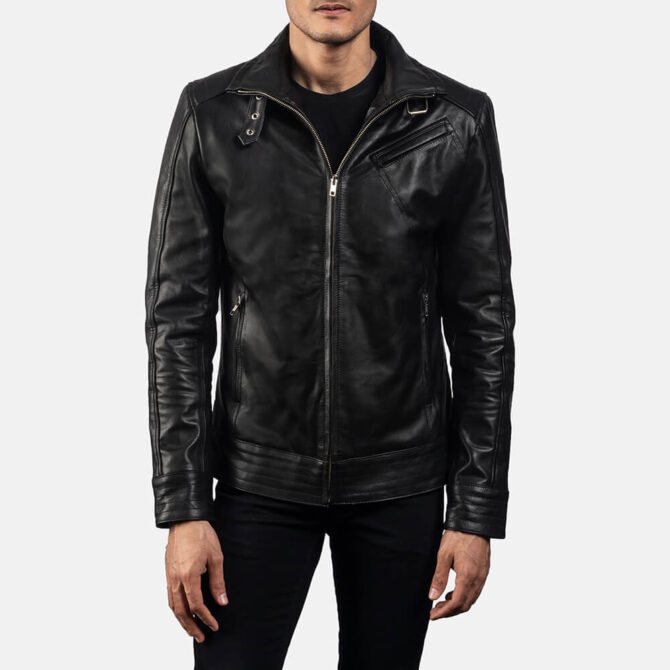 Legacy Black Leather Biker Jacket Mens