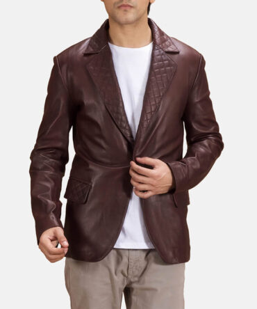 Radaron Quilted Mens Maroon Leather Blazer