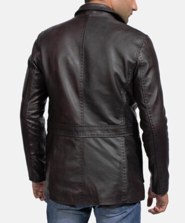 Wine Mens Black Leather Blazer