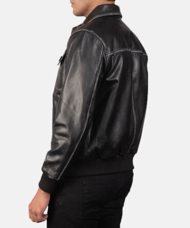 Aaron Mens Black Leather Bomber Jacket