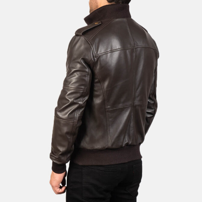 Agent Shadow Mens Brown Leather Bomber Jacket