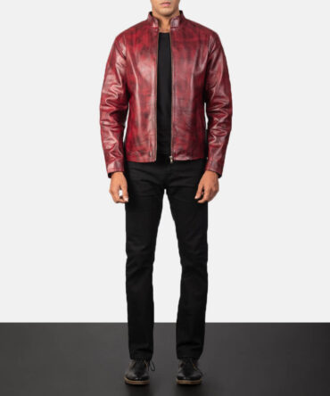 Alex Mens Distressed Burgundy Vintage Leather Jacket