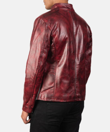 Alex Mens Distressed Burgundy Vintage Leather Jacket