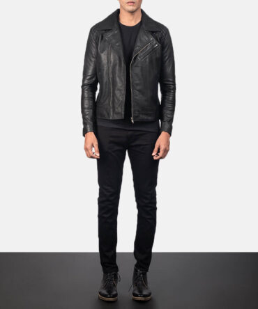 Mens Danny Quilted Black Leather Biker Jacket