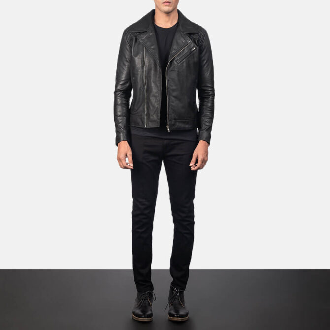 Mens Danny Quilted Black Leather Biker Jacket