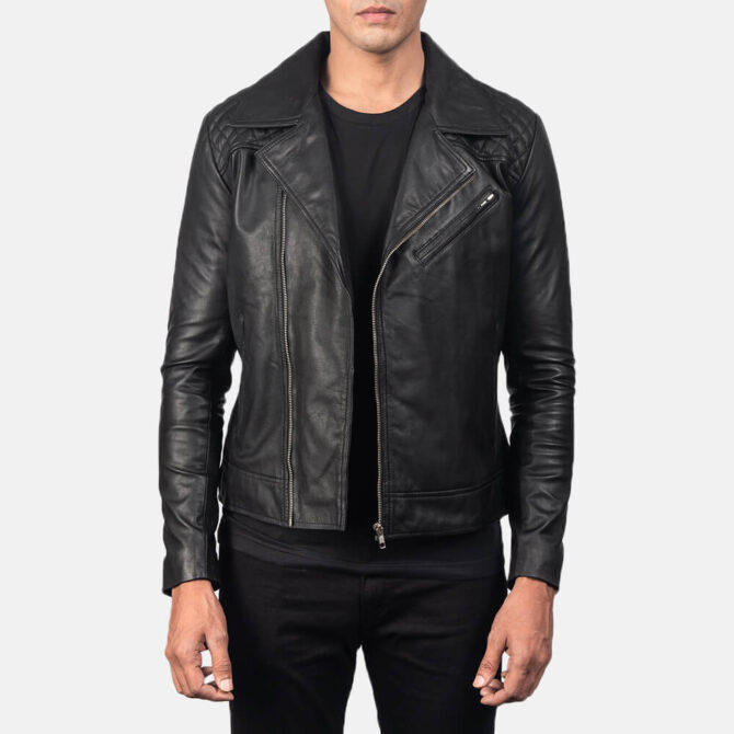 Mens Danny Quilted Black Leather Biker Jacket