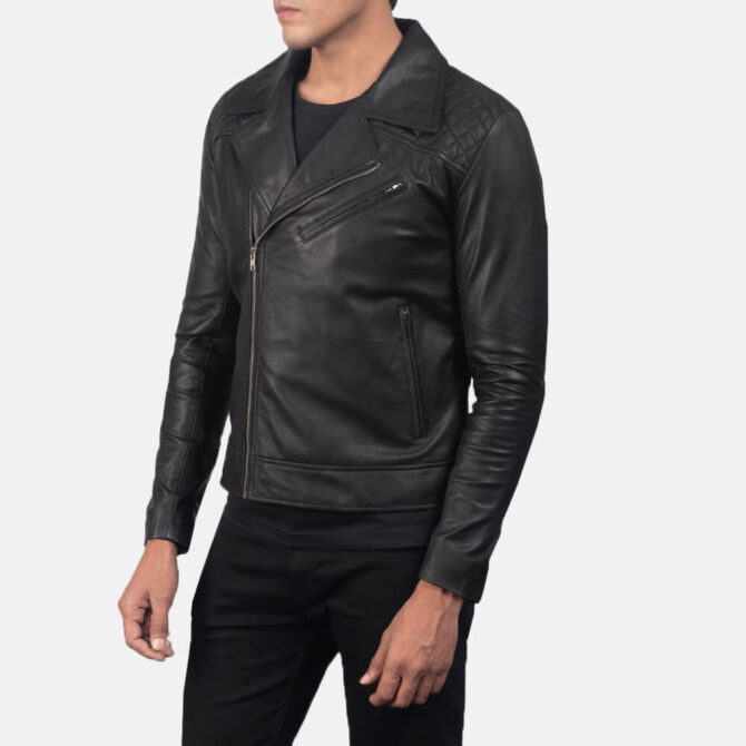 Mens Danny Quilted Black Leather Biker Jacket