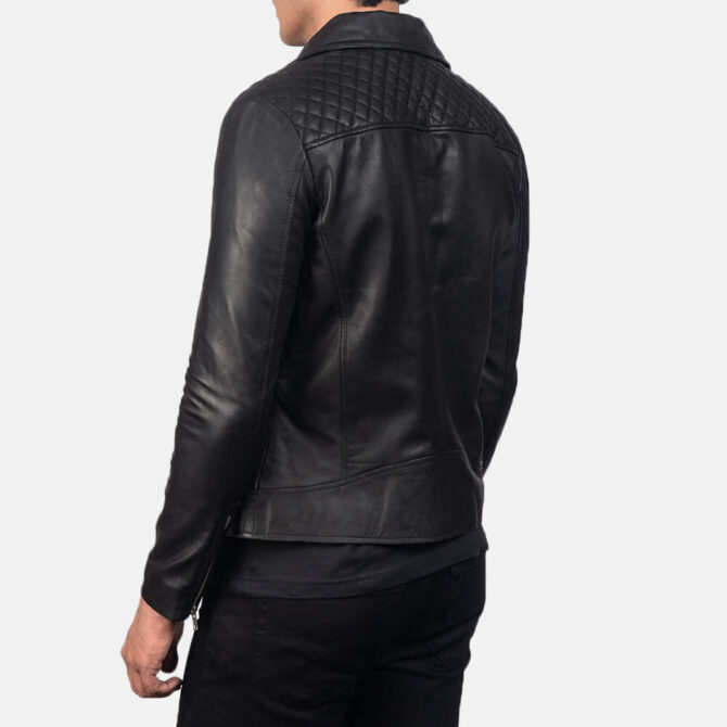 Mens Danny Quilted Black Leather Biker Jacket