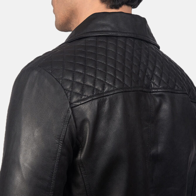 Mens Danny Quilted Black Leather Biker Jacket