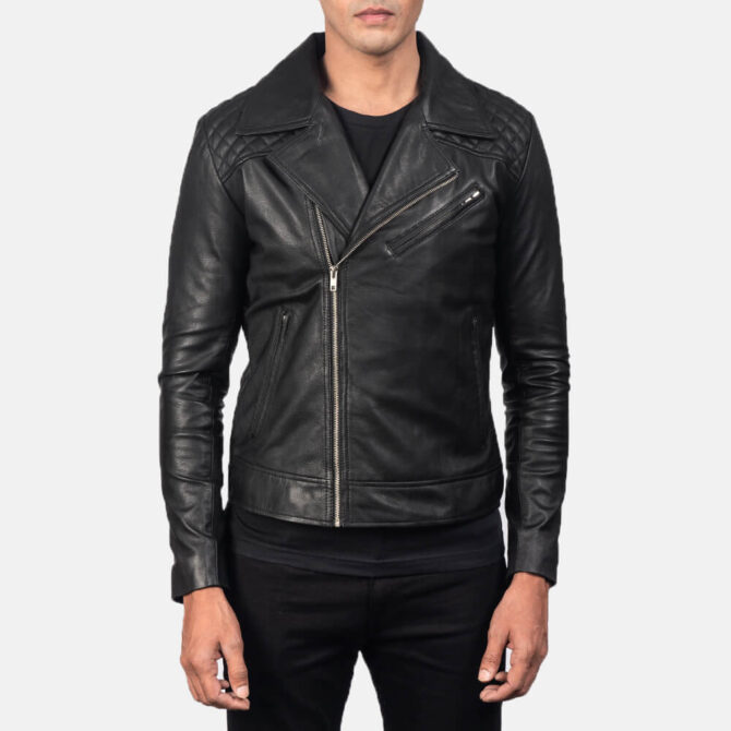 Mens Danny Quilted Black Leather Biker Jacket