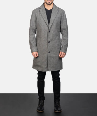 Petrillo Mens Grey Wool Single Breasted Coat