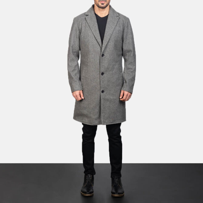 Petrillo Mens Grey Wool Single Breasted Coat