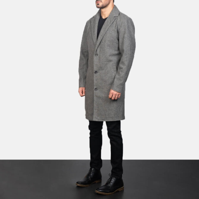 Petrillo Mens Grey Wool Single Breasted Coat