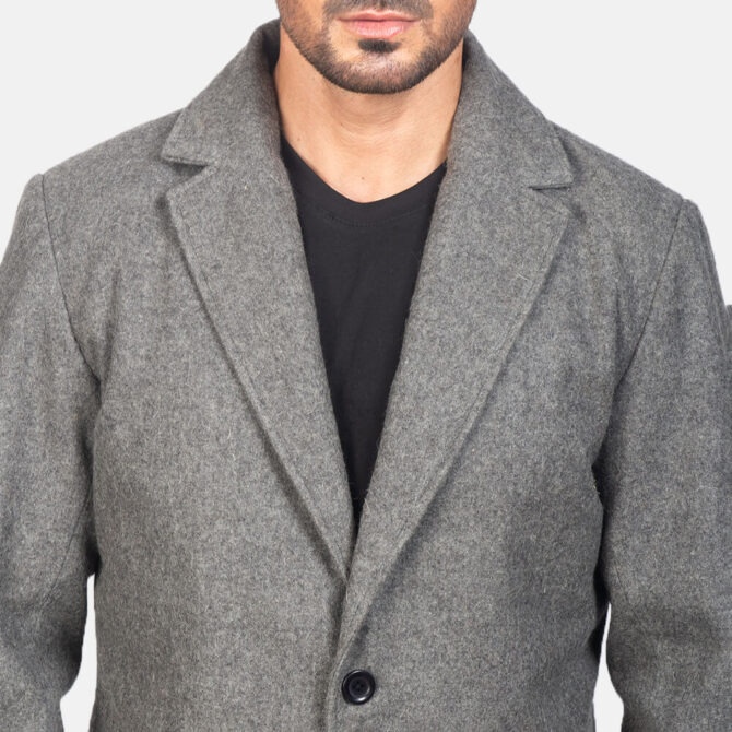 Petrillo Mens Grey Wool Single Breasted Coat