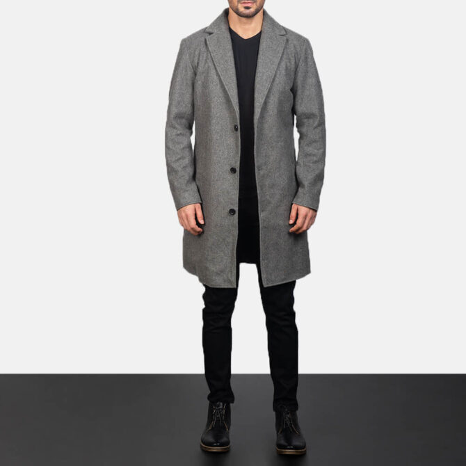 Petrillo Mens Grey Wool Single Breasted Coat