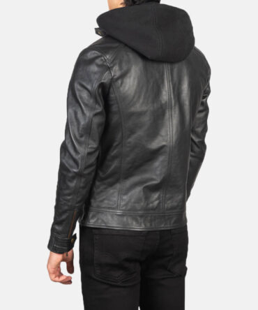 Hector Mens Black Hooded Leather Biker Jacket