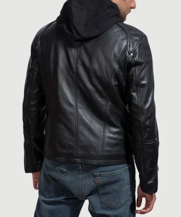 Mens Black Hooded Leather Jacket