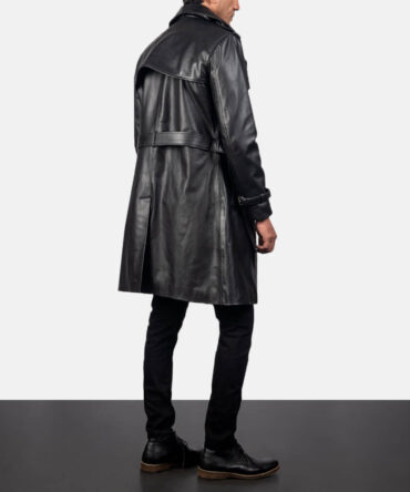 Royson Mens Black Leather Duster Coat