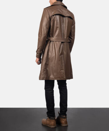 Royson Mens Brown Leather Duster Coat