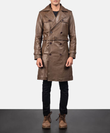 Royson Mens Brown Leather Duster Coat