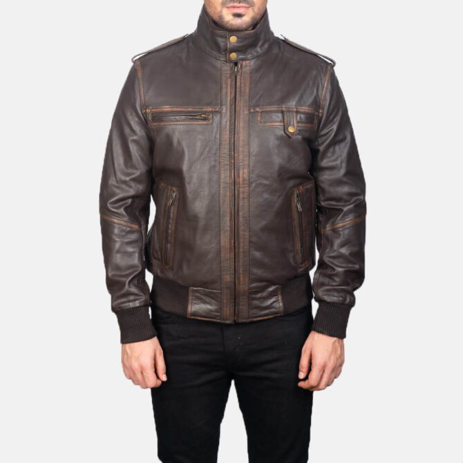 Brown Leather Bomber Jacket Mens