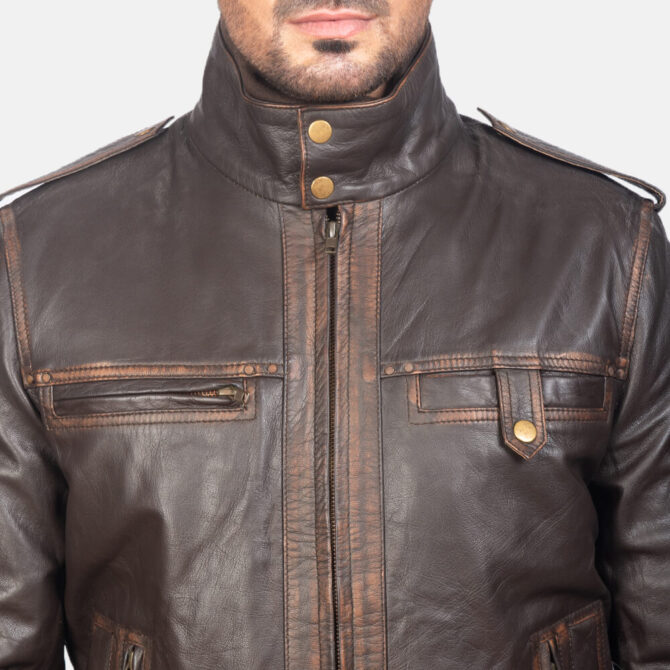 Brown Leather Bomber Jacket Mens