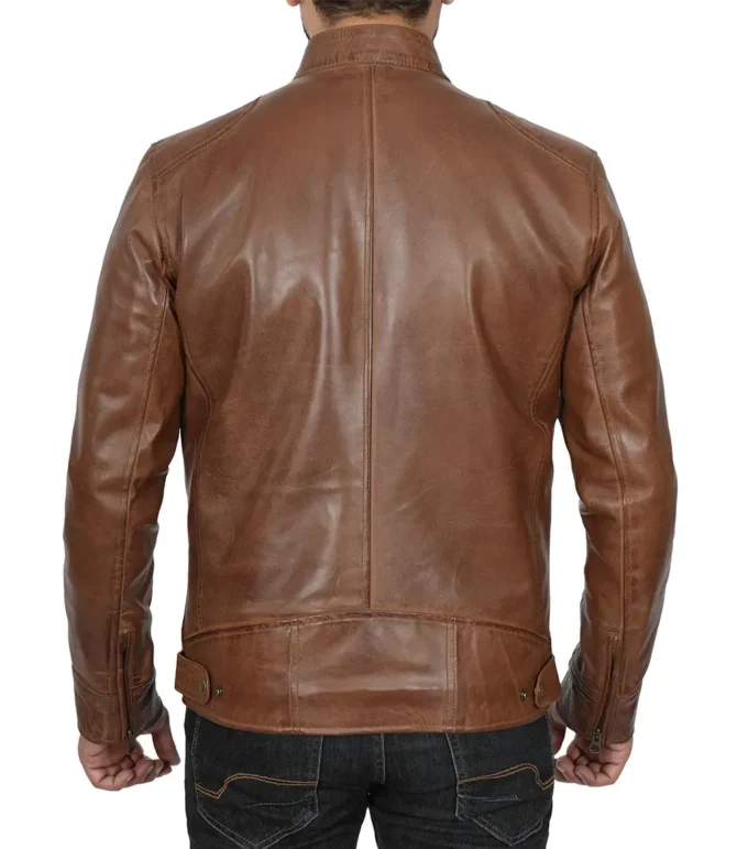 Men's Chocolate Brown Cafe Racer Leather Jacket