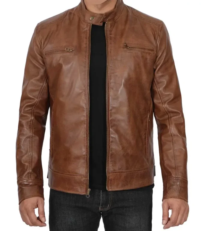 Men's Chocolate Brown Cafe Racer Leather Jacket