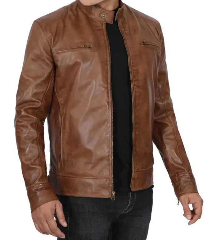 Men's Chocolate Brown Cafe Racer Leather Jacket