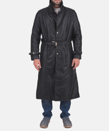 Daniel Mens Black Leather Trench Coat