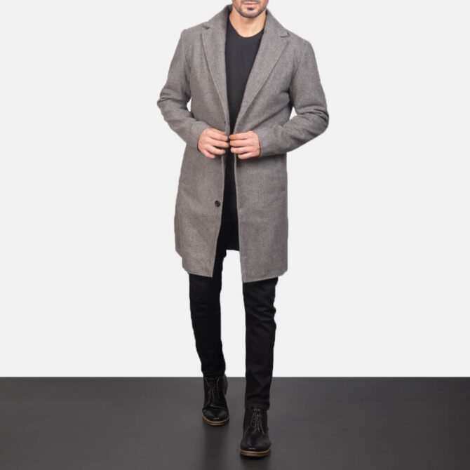 Petrillo Mens Grey Wool Single Breasted Coat