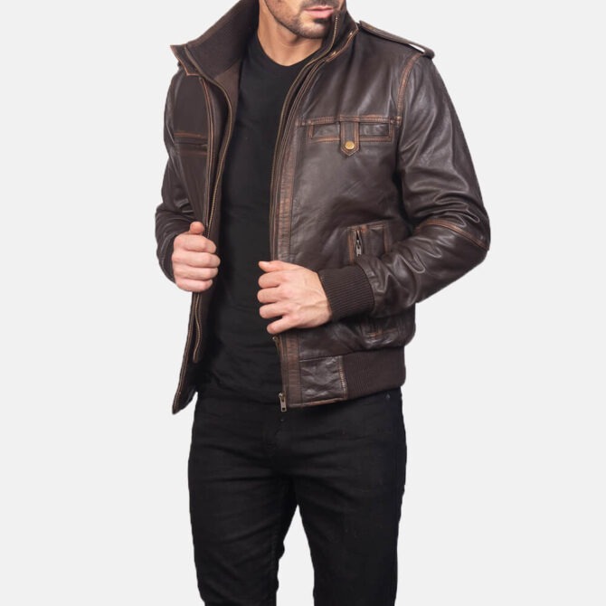 Brown Leather Bomber Jacket Mens