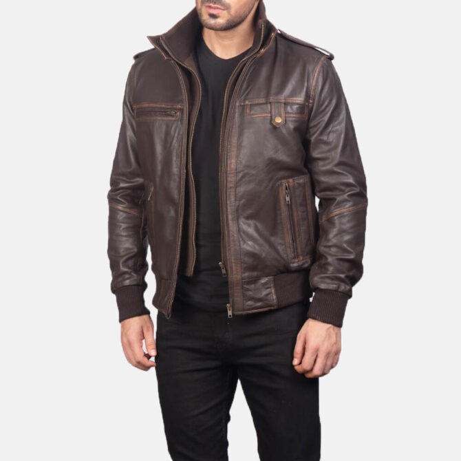 Brown Leather Bomber Jacket Mens